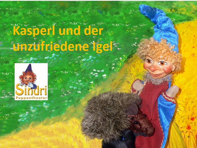 Sindri Puppentheater, kasperl-Igel- Bild mit Logo